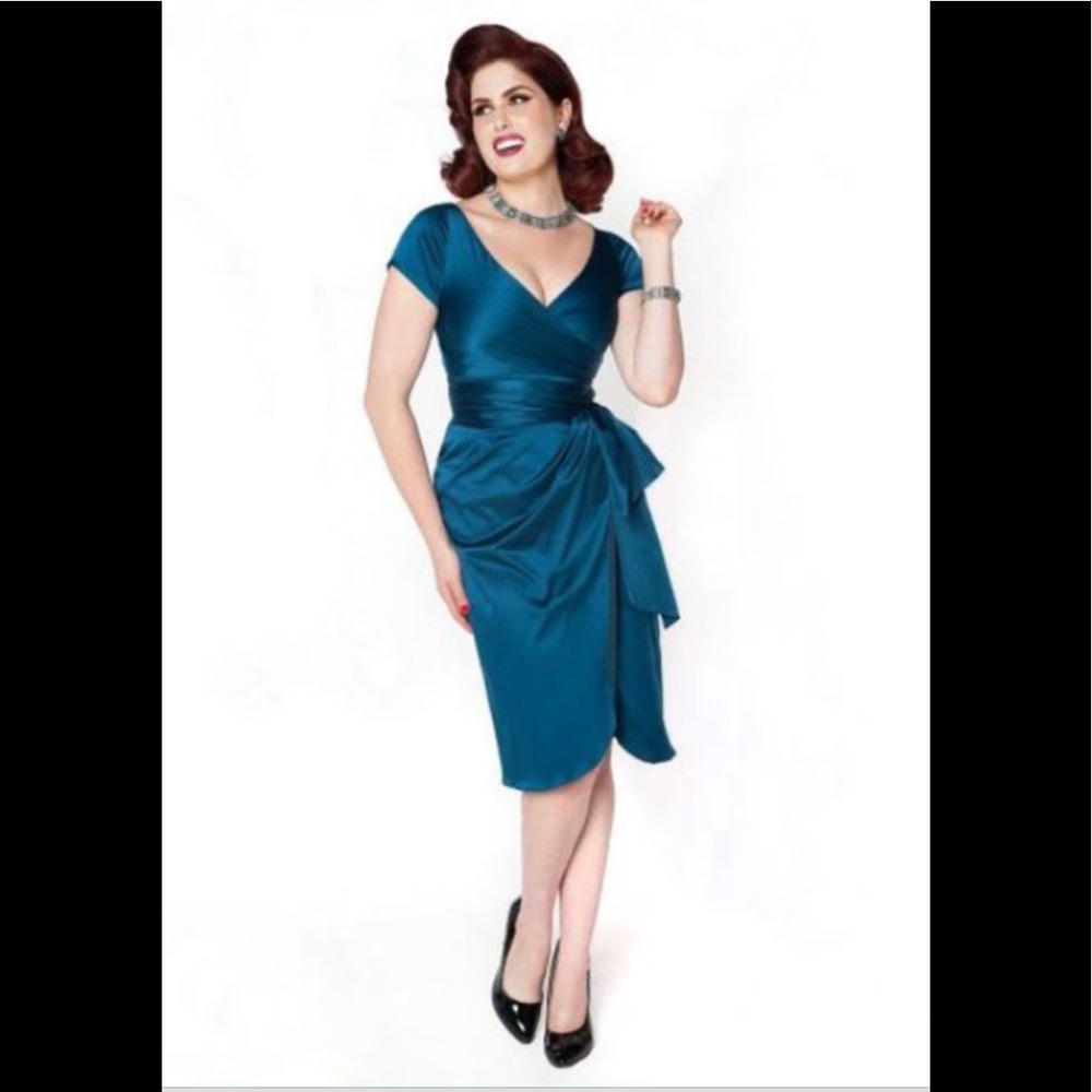 Gorgeous teal faux wrap dress